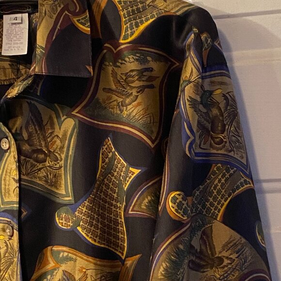 Vintage British Isles Sz 4 (S) Womens Shirt Button Up Duck Print Long Sleeve - Picture 3 of 12